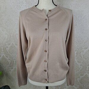 Pitiochry Size 40" (US Small) Beige Cardigan Button Front 100% Pure New Wool VTG